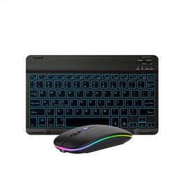 Luckbyte - Ultra-Slim Portable Bluetooth Keyboard and Mouse Set - 7-Color RGB Backlit, Rechargeable Mini Wireless Combo - Black