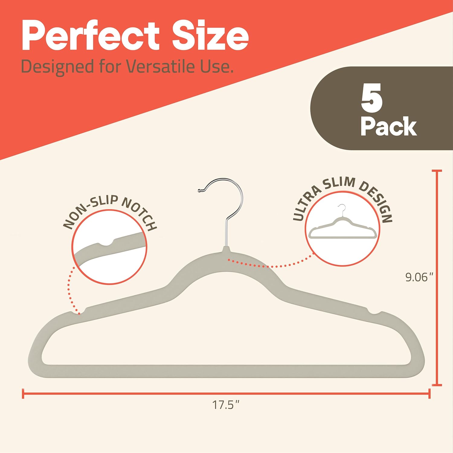 Perfect Size, Designed for Versatile Use, 5 Pack, Non-Slip Notch, Ultra Slim Design, 9.06", 17.5"
