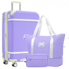 BreeBe - Hardshell Luggage Sets with Bags Lightweight Suitcase Double Spinner Wheels with TSA Lock ,Single Vintage Luggage 28" - Purple