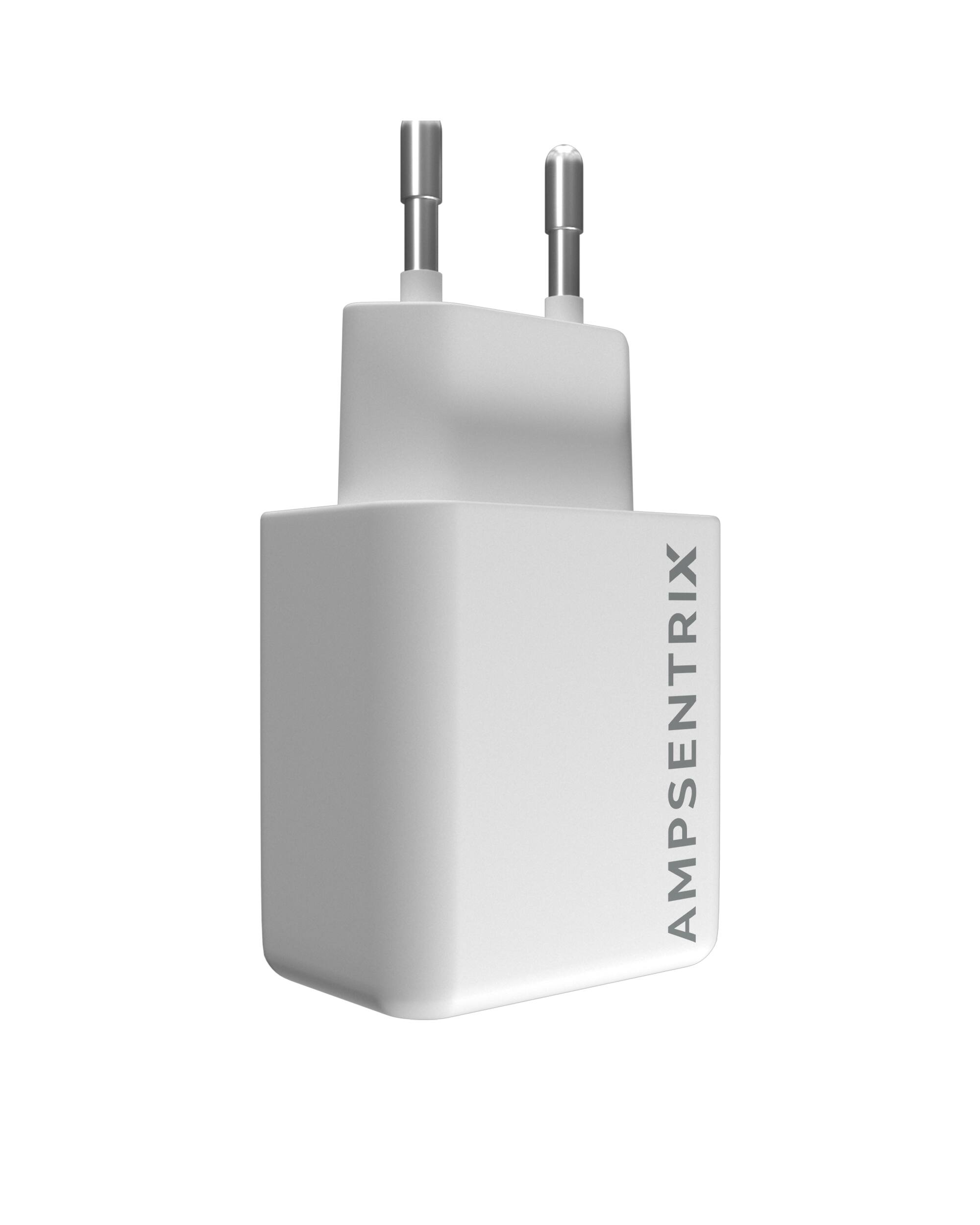 Alt View 2. Ampsentrix - 2 Plug 20W USB Type C And USB Type A Wall Power Adapter (220V Euro).