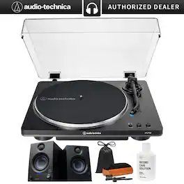 Audio-Technica - Fully Automatic Belt-Drive Turntable, Black/Silver + Studio Monitors, Pair