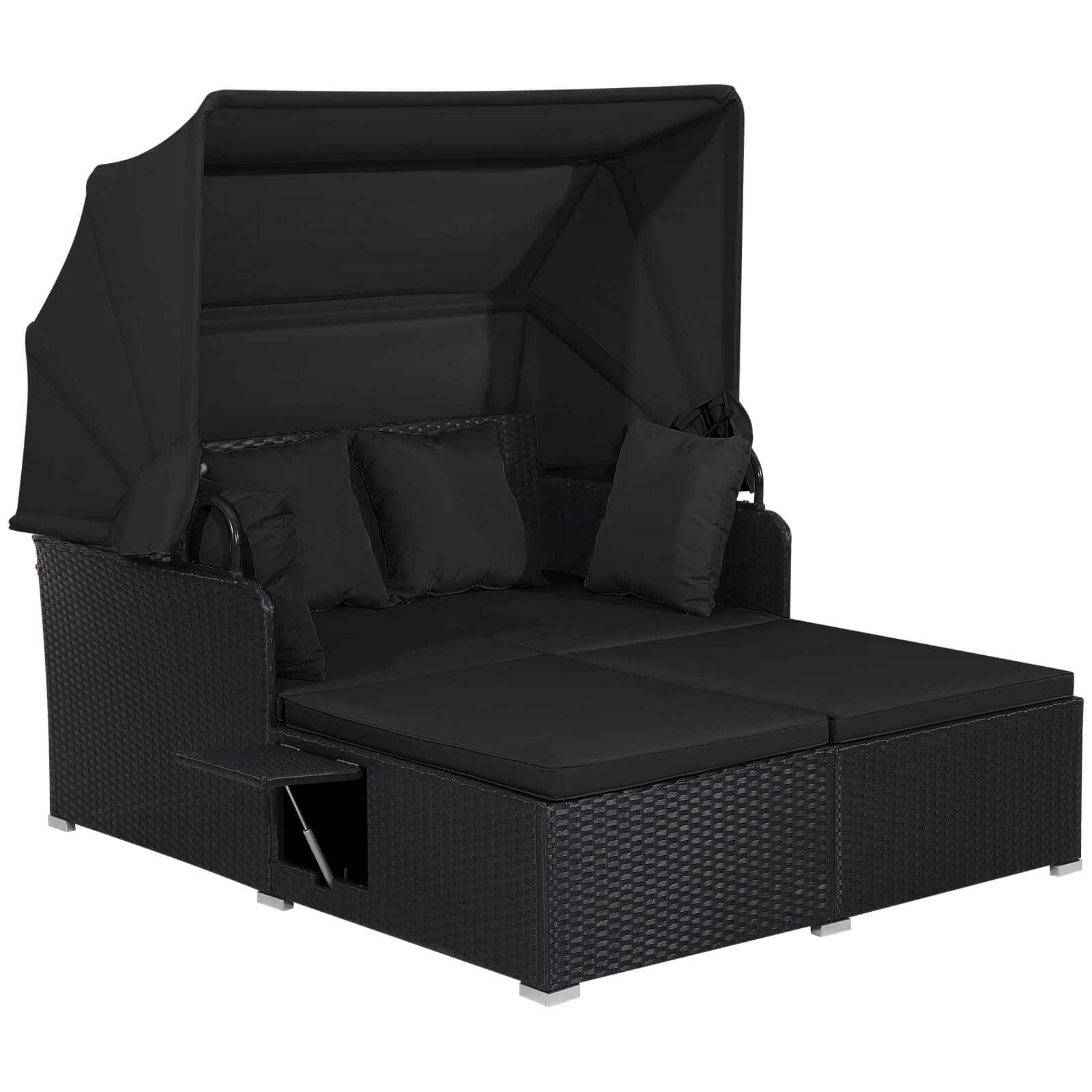 Costway - Patio Rattan Daybed Lounge Retractable Top Canopy Side Tables Cushions - Black price history on PriceWatchPro