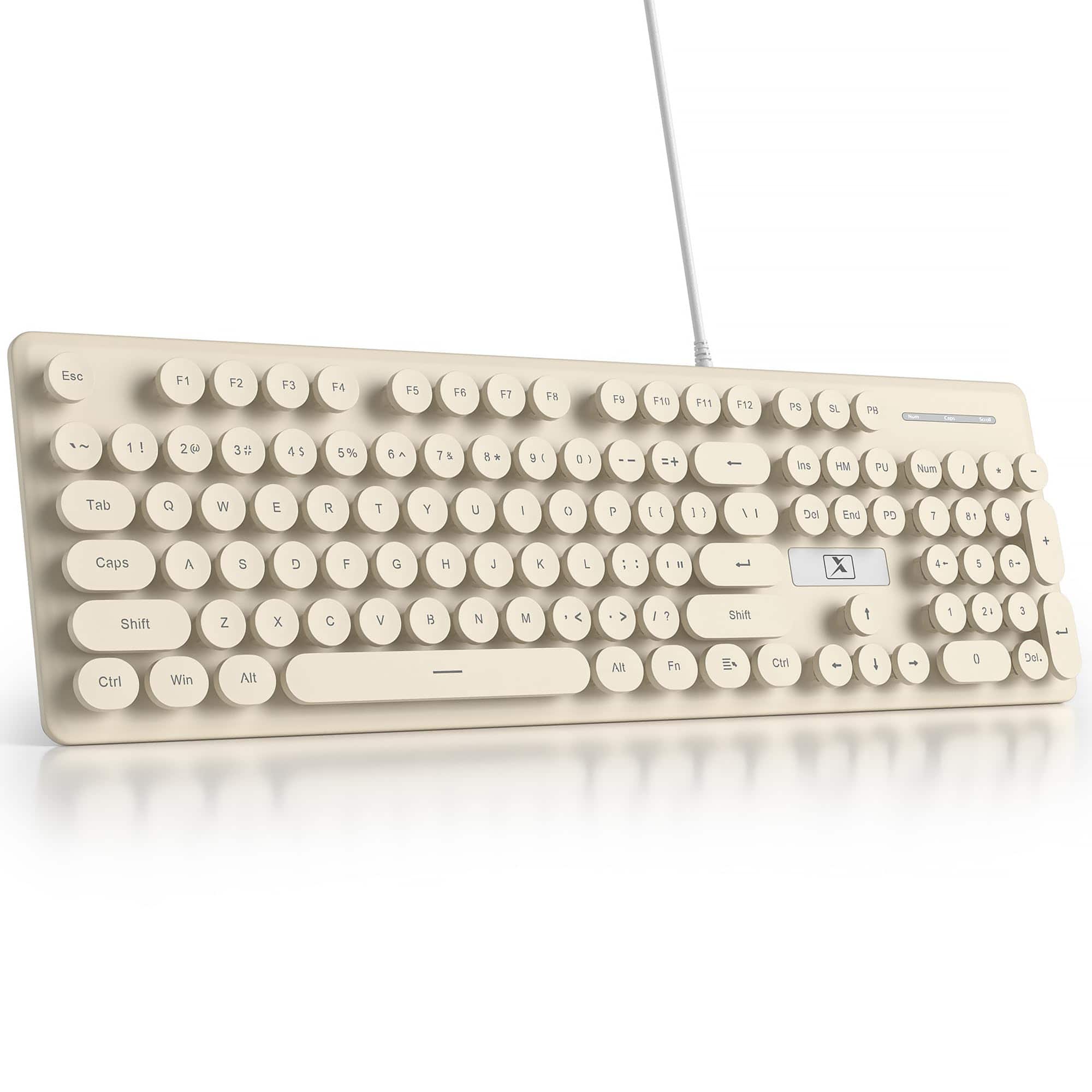 Pacoar Cade - Wired Retro Typewriter Quiet Full Size Membrane Light Up White Cute Computer Keyboards 104 Round Keys Blue Led Backlit - Yellow Khaki