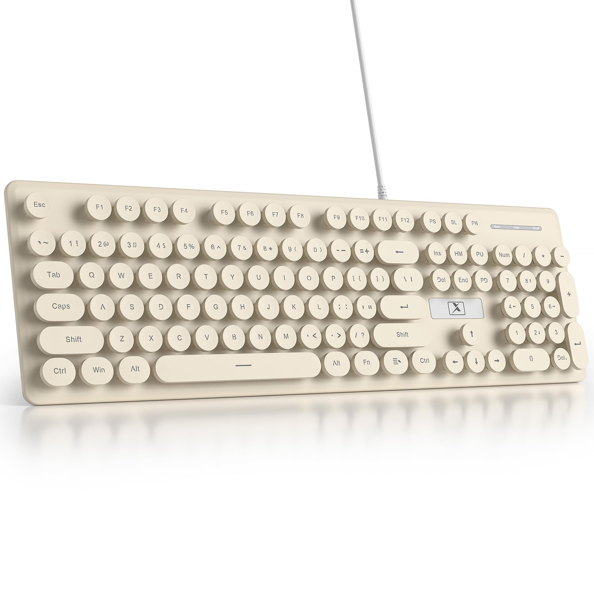 Comfort Essence - Wired Retro Typewriter Quiet Full Size Membrane Light Up Pink Cute Computer Keyboards 104 Round Keys White - Yellow Khaki