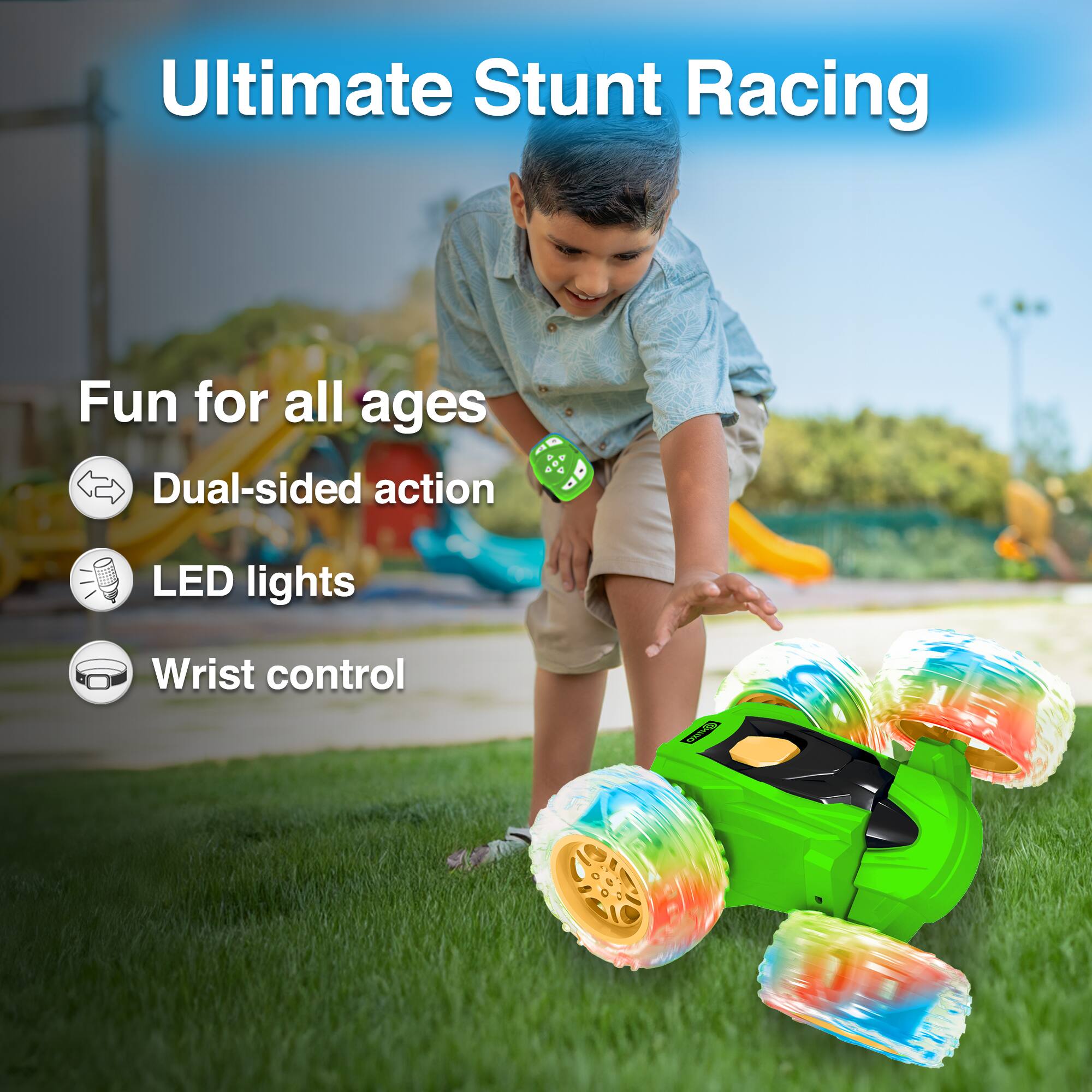 A - Fun for all ages
B - Dual-sided action
C - LED lights
D - Wrist control