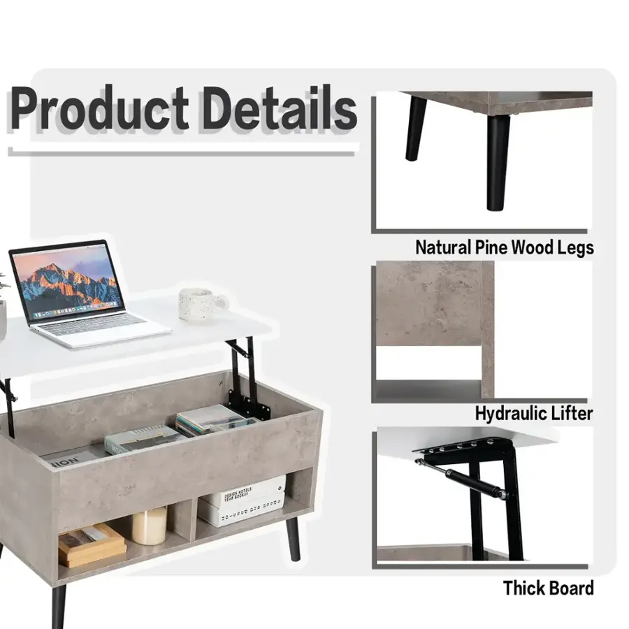 Product Details:

* Natural Pine Wood Legs
* Hydraulic Lifter
* Thick Board
