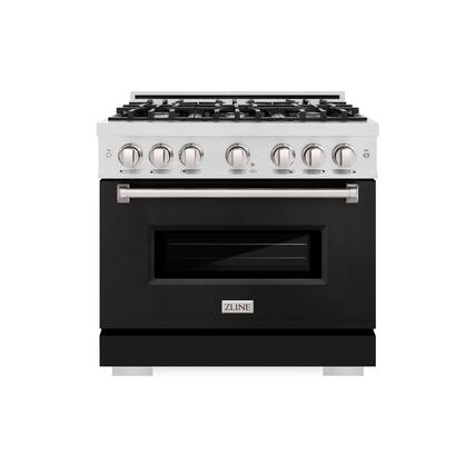 Front. ZLINE - ZLINE 36 in. Classic Dual Fuel Satin Steel Range w/ 6 Burner Cooktop & Black Matte Door (CDRS-BLM-36) - Stainless Steel.