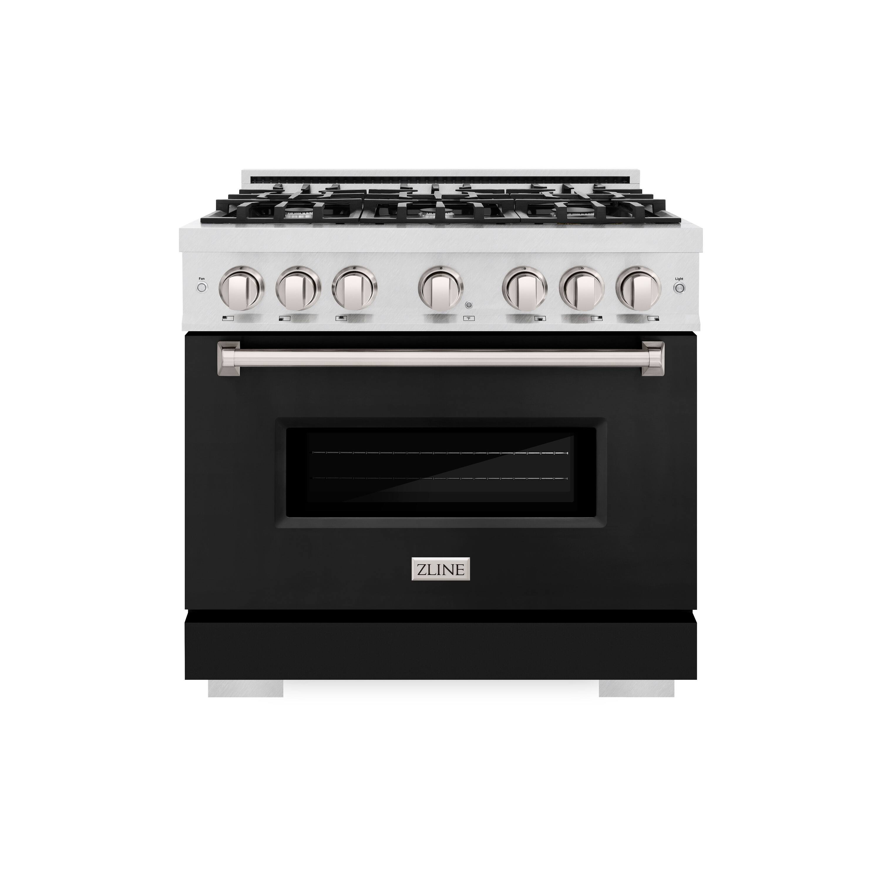 Front. ZLINE - ZLINE 36 in. Classic Dual Fuel Satin Steel Range w/ 6 Burner Cooktop & Black Matte Door (CDRS-BLM-36) - Stainless Steel.