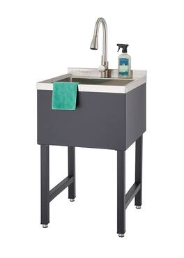 TRINITY - Basics | 18x16x13 Basin | Stainless Steel Utility Sink | Nsf | w/ Pull-Out Faucet - Black