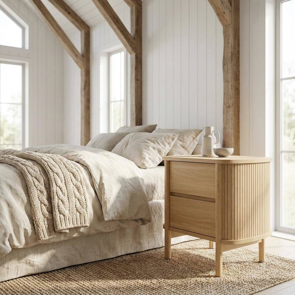 Left. FurniFact - Nightstand with Modern Design and Compact Storage in Brown Finish - Brown.