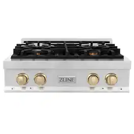 ZLINE - Autograph 30 in. Legacy Rangetop w/ 4 Burners and Polished Gold Accents - Stainless Steel