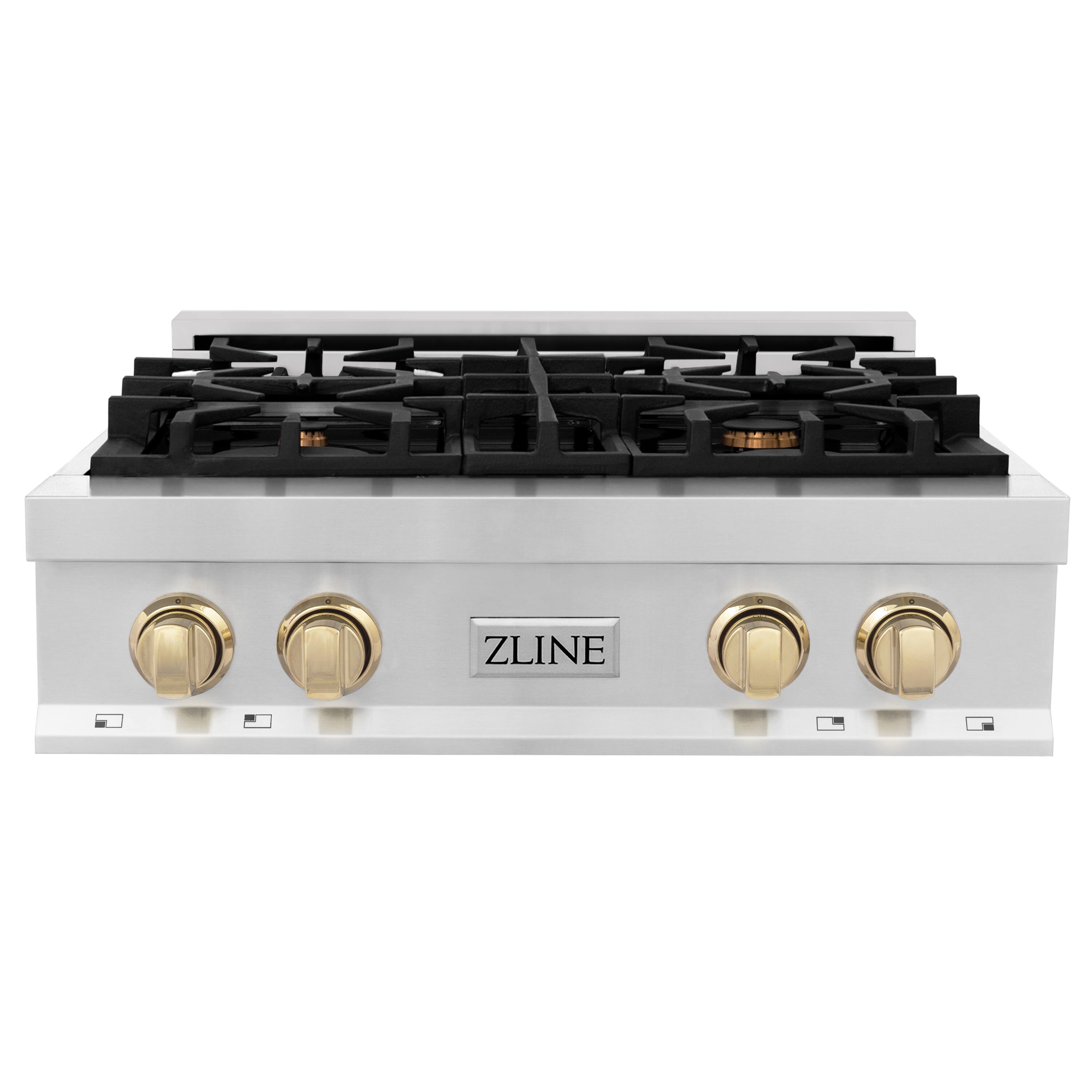 Front. ZLINE - ZLINE Autograph 30 in. Legacy Rangetop w/ 4 Burners and Polished Gold Accents - Stainless Steel.