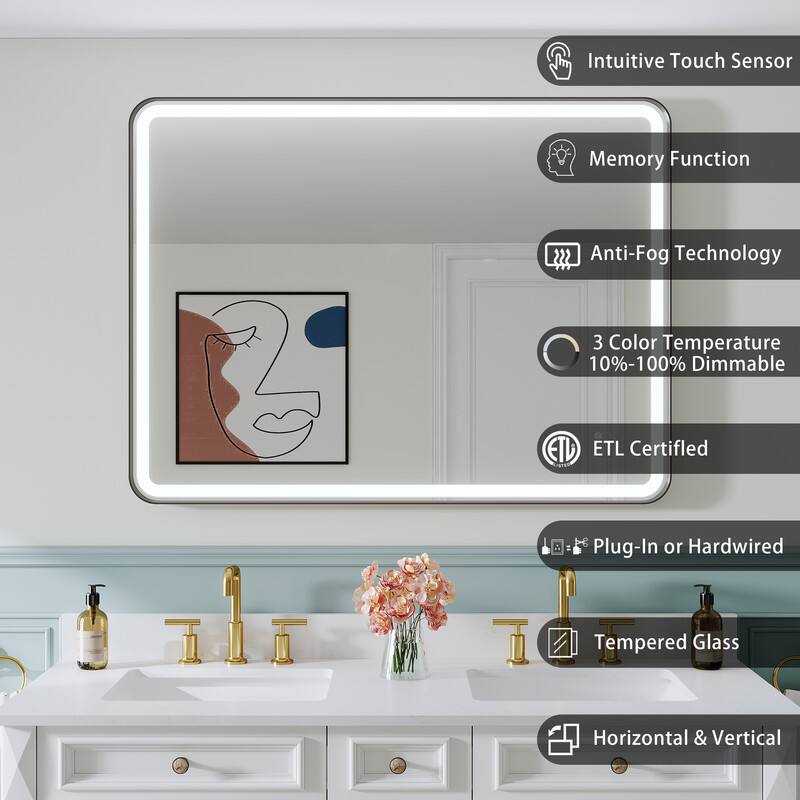 Intuitive Touch Sensor  
Memory Function  
Anti-Fog Technology  
3 Color Temperature 10%-100% Dimmable  
ETL Certified  
Plug-In or Hardwired  
Tempered Glass  
Horizontal & Vertical