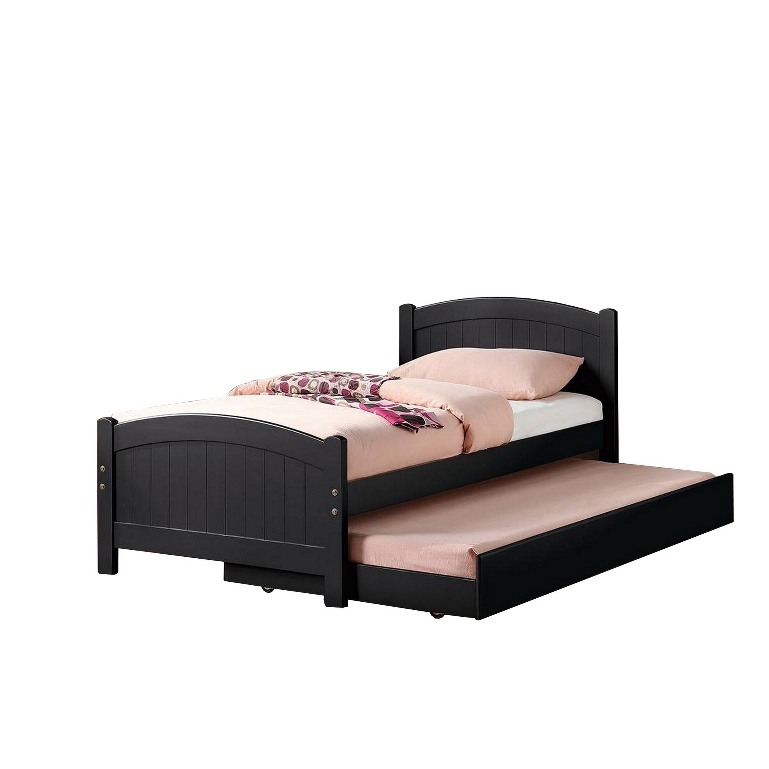 Alt View 1. Manhattan Lane - Shov Twin Size Trundle Bed, Arched Headboard, Vertical Accents, Black Wood - Black.