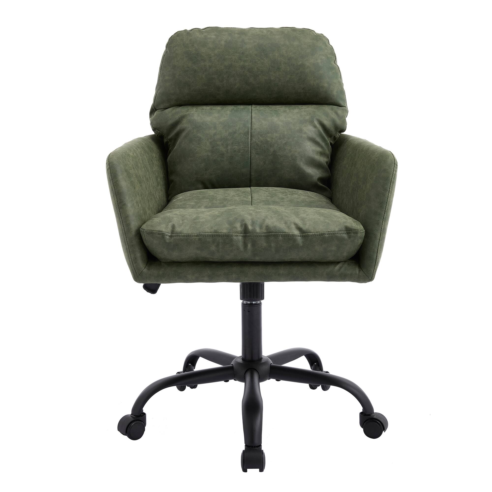 Alt View 6. Spaco - Spaco Office Chair with PU Leather Upholstery, Adjustable Height and Metal Base, for Office Bedroom Dressing Table - Green.