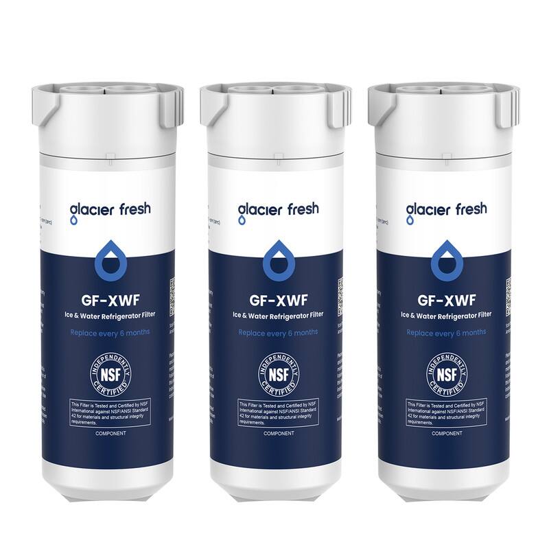 alacier fresh  
alacier fresh  
alacier fresh  

GF-XWF Ice & Water Refrigerator Filter  
Replace every 6 months  

This Filter is Tested and Certified by NSF International against NSF/ANSI Standard 42 for materials and structural integrity requirements.  
COMPONENT