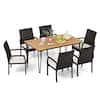 Front. Costway - 7 PCS Patio Dining Set with Acacia Wood Dining Table Rattan Armchairs Soft Cushions - Natural + Black.