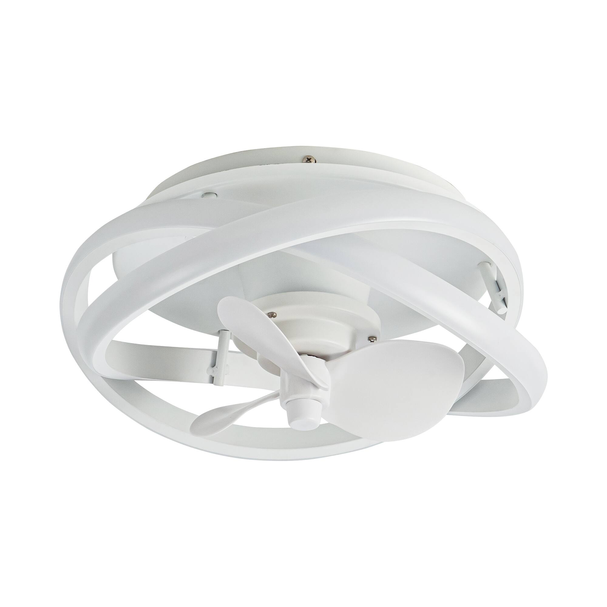 Alt View 2. Parrot Uncle - 12.5" Modern White Flush Mount Ceiling Fan with LED Light - Matte White.