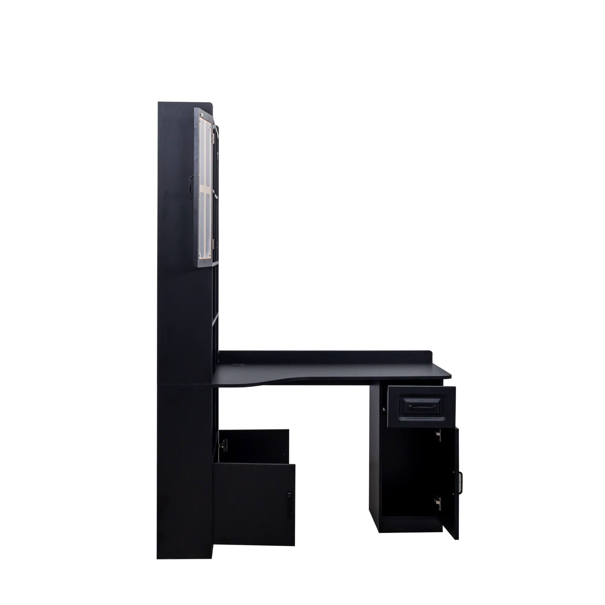 Alt View 8. Tiramisubest - L-Shaped Corner Computer Desk,Study Modern Style Table with Drawers,Bookshelf & Hutch,2-in-1 L-Shaped Design,Black - Black.