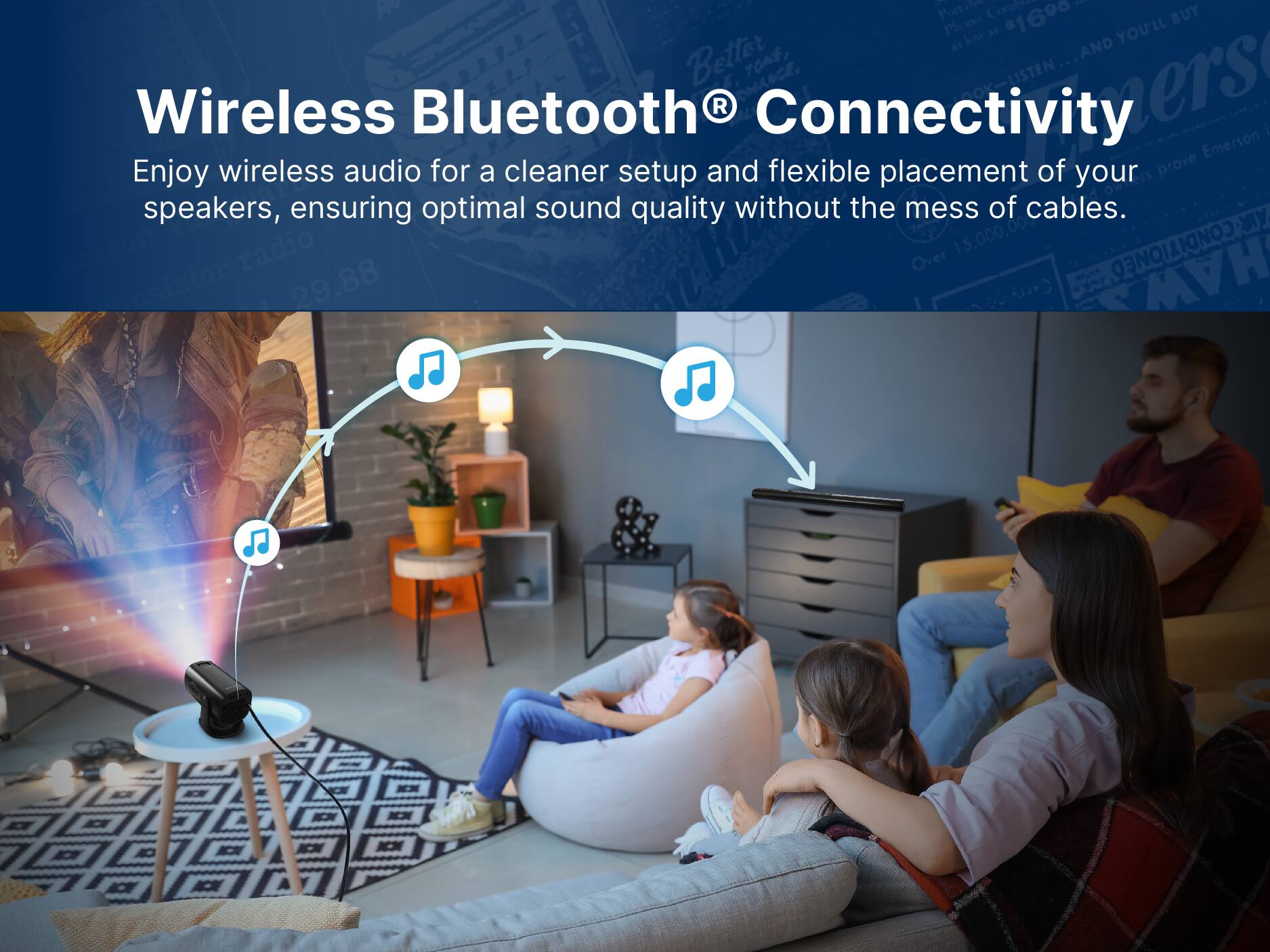 Wireless Bluetooth Connectivity
Enjoy wireless audio for a cleaner setup and flexible placement of your speakers, ensuring optimal sound quality without the mess of cables.