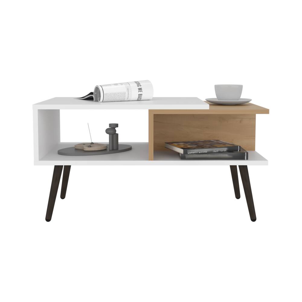 Alt View 3. TuHome - Aranjuez 29" Wide Coffee Table With Three Shelves, Rectangular, Living Room - Natural Oak - White - Black.