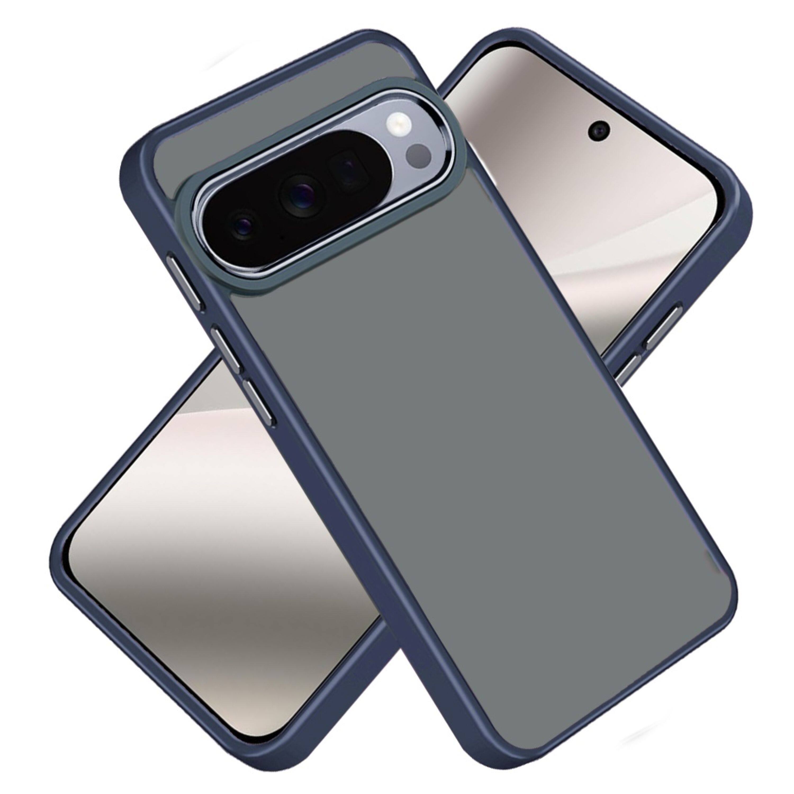 Left. Kitcheniva - Thick Acrylic Metal Buttons Phone Case With Tempered Glass For Google Pixel 10 Pro XL Dark Blue - Dark Blue.