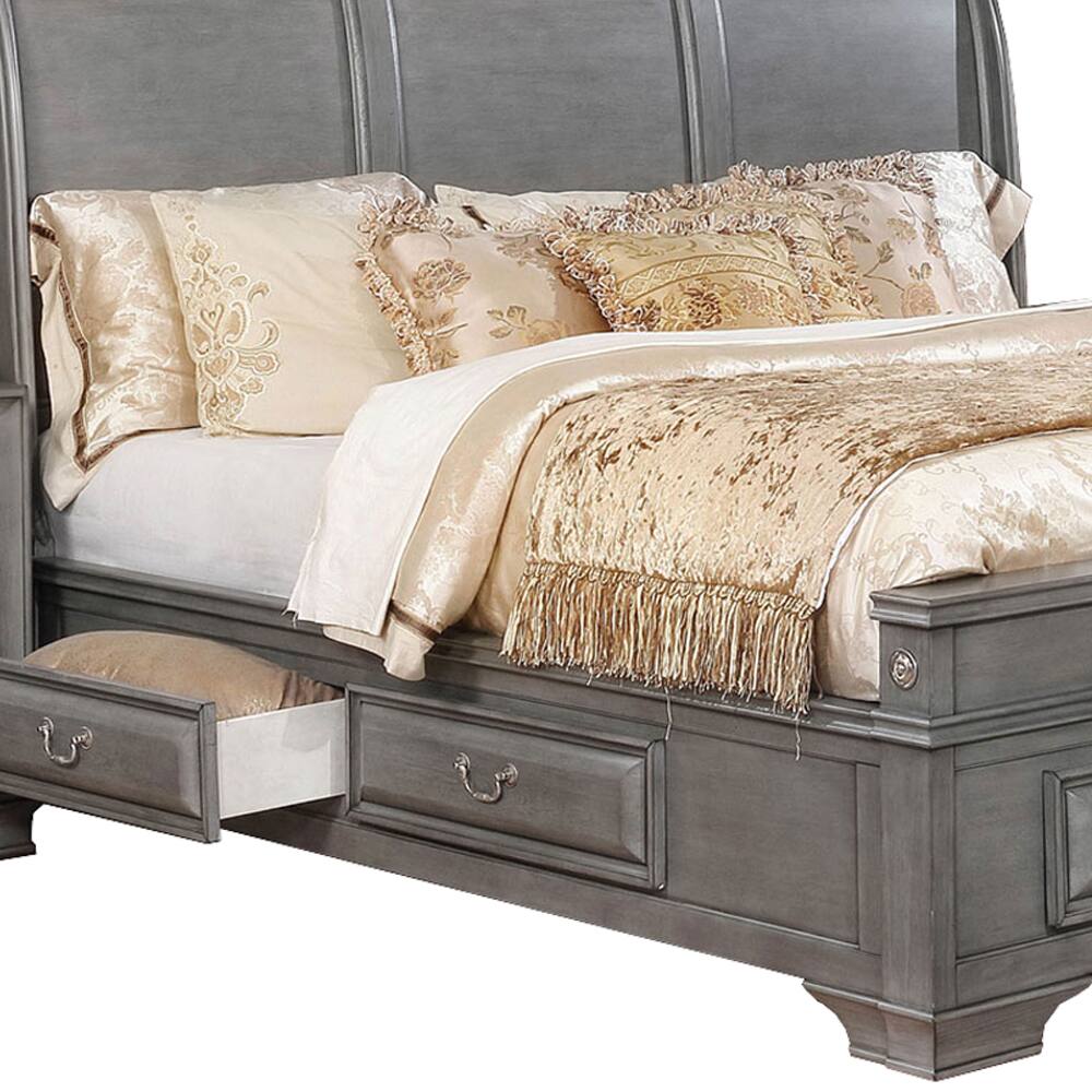 Alt View 2. Manhattan Lane - Wooden Queen Size Bed with Spacious Storage Drawers, Gray - Gray.
