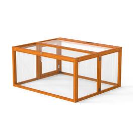 Boyel Living - Folding Rabbit Hutch with Lockable Doors and Ground Stakes with Chinese FirandGalvanized Wire Mesh - Orange