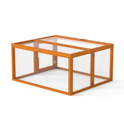 Front. Boyel Living - Orange Folding Rabbit Hutch with Lockable Doors and Ground Stakes with Chinese FirandGalvanized Wire Mesh - Orange.