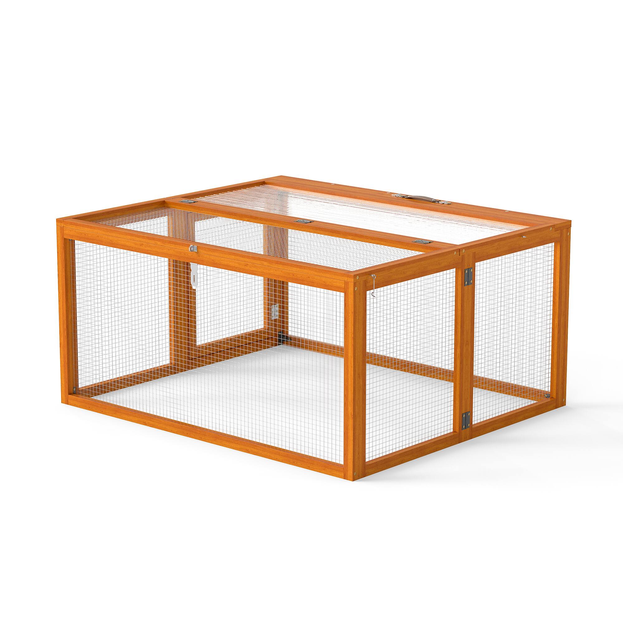 Front. Boyel Living - Orange Folding Rabbit Hutch with Lockable Doors and Ground Stakes with Chinese FirandGalvanized Wire Mesh - Orange.