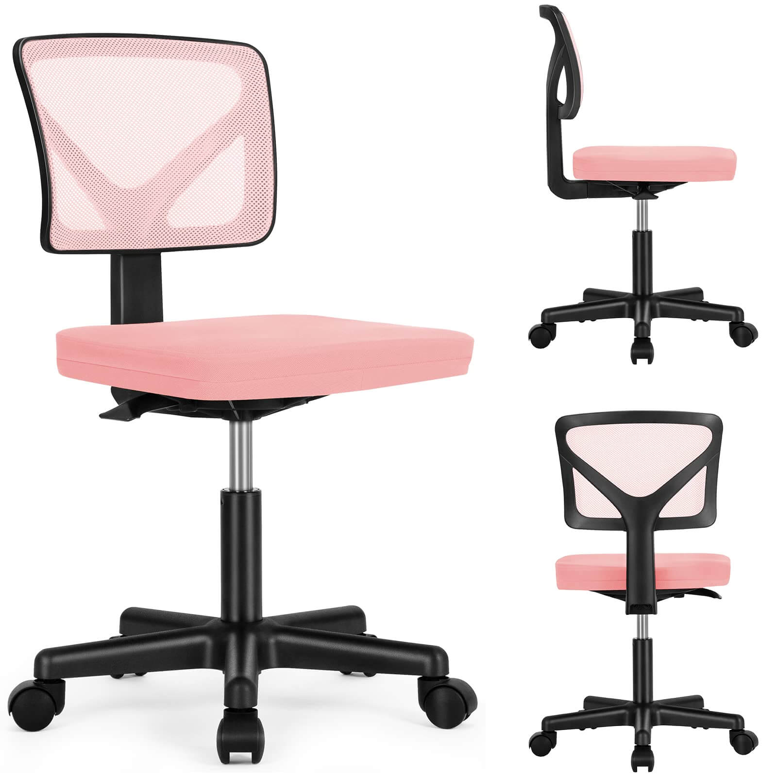 Alt View 1. Bestier - Ergonomic Low-Back Mesh Armless Office Chair, Adjustable Swivel Rolling Computer Chair Home Office Desk Chair - Pink.