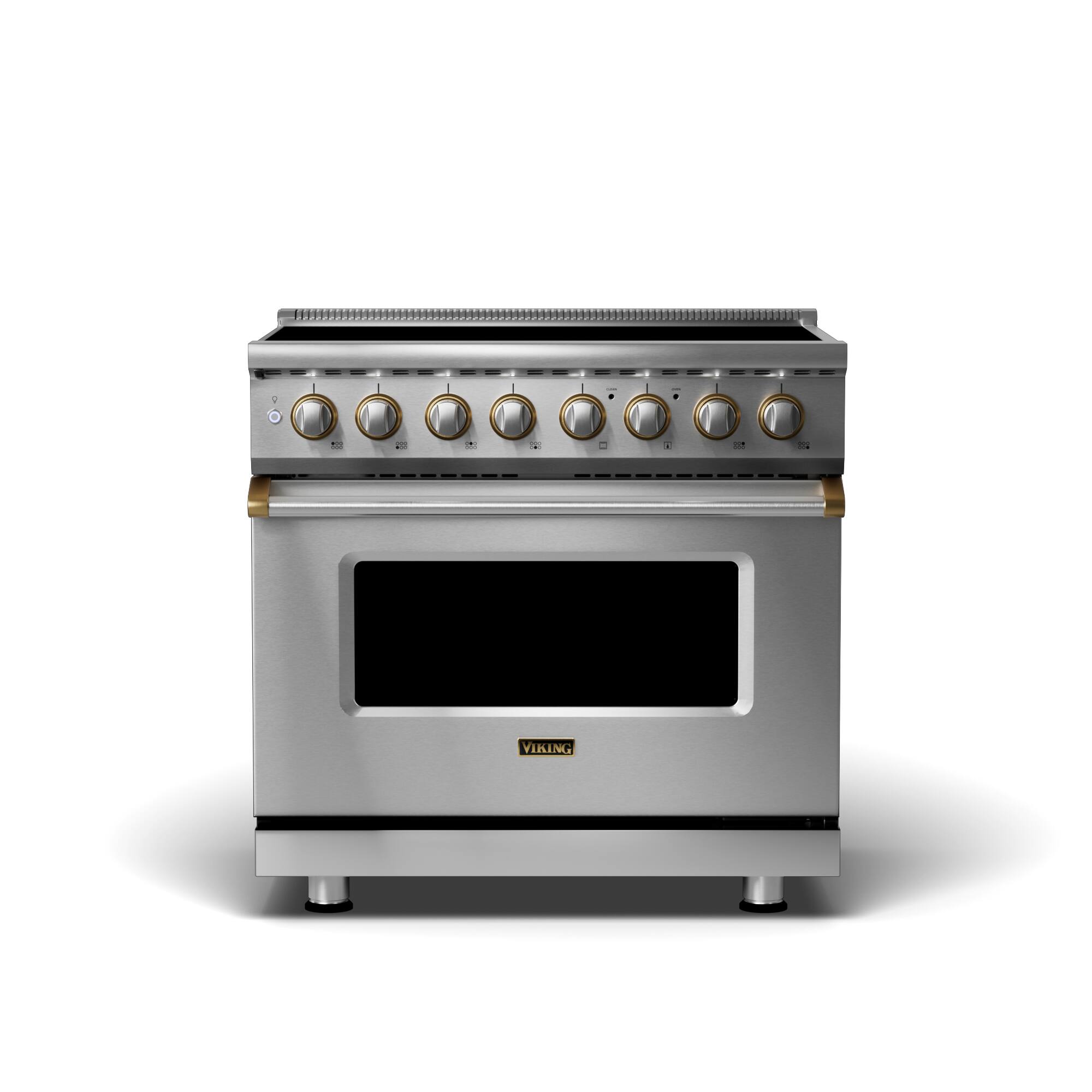 Front. Viking - 5 Series 36" Wide 5.6 Cubic Foot Freestanding Electric Induction Range - Stainless with Brushed Brass Accents.