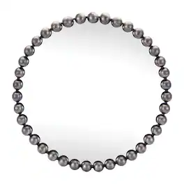 BreeBe - Round Beaded Metal Wall Mirror 23.5"D - Gray