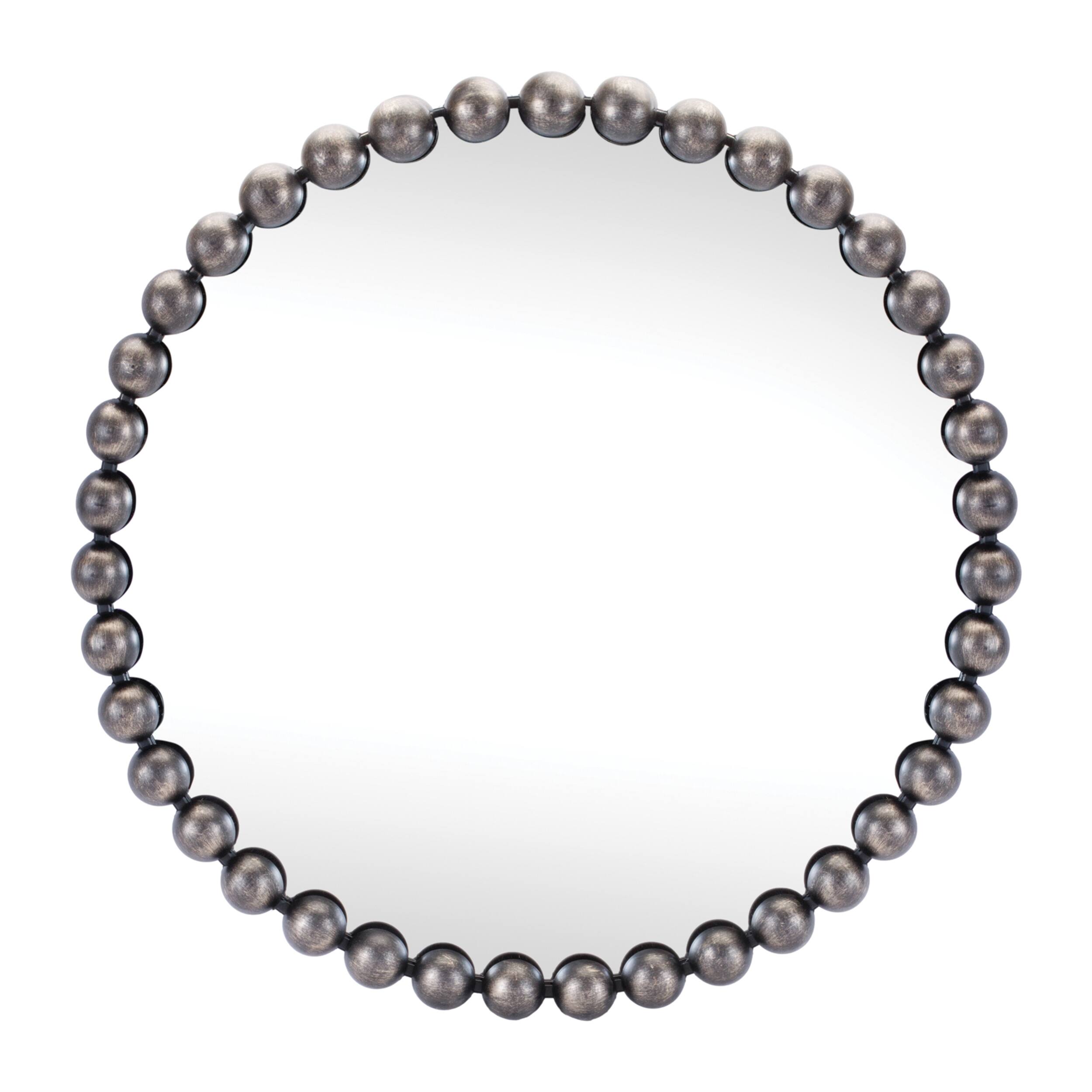 Front. BreeBe - Round Beaded Metal Wall Mirror 23.5"D - Gray.