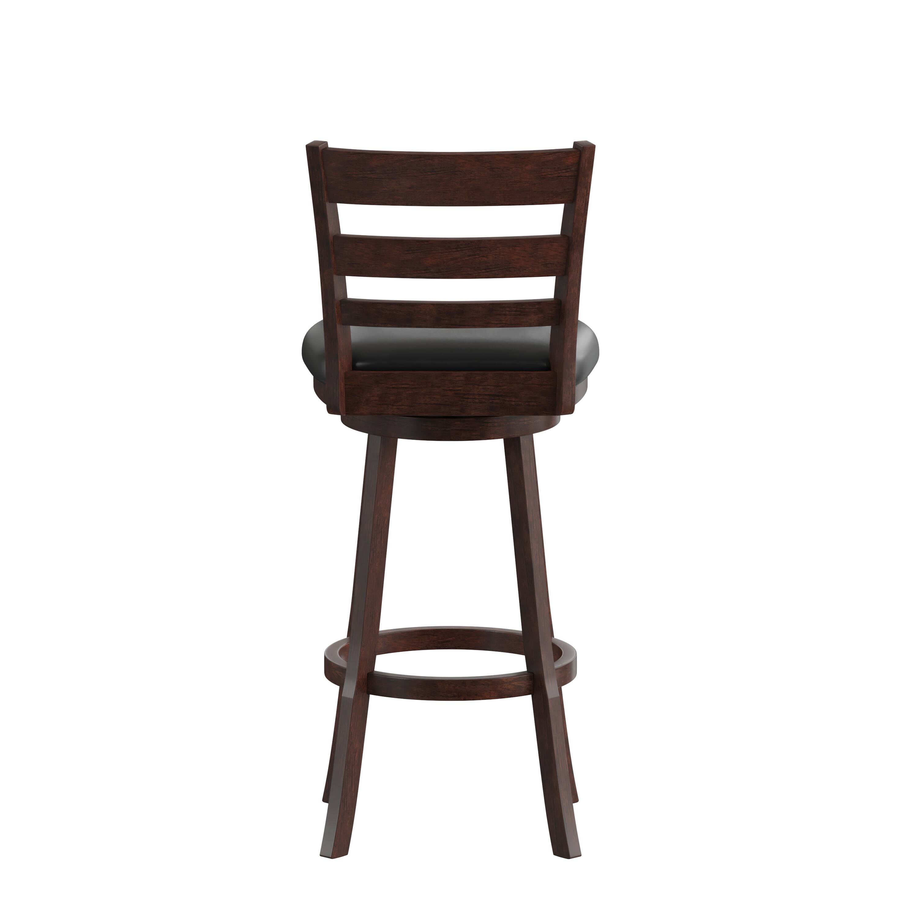 Alt View 7. Emma + Oliver - Avi Classic Wooden Ladderback Dining Stool with Padded Swivel Seat - Black Vinyl/Espresso Frame.
