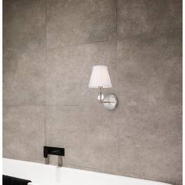 Living District - Bethany 1 light bath sconce in satin nickel with white fabric shade - Satin Nickel And White Fabric Shade