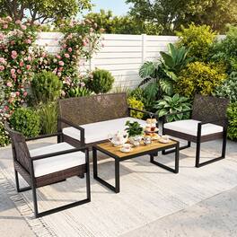 Costway - 4-Piece Patio Conversation Set with 2 Single Chairs Cushioned Loveseat Coffee Table - Mixed Brown + Black + White