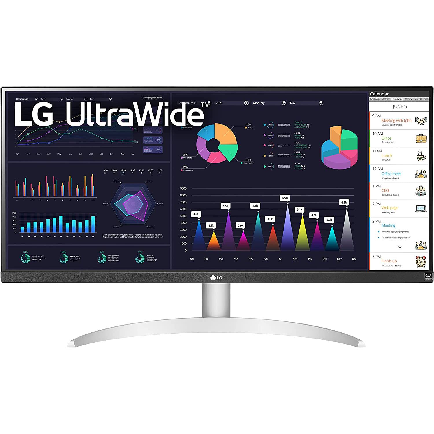 - LG UltraWide 2 Ce 13DC
- Calendar JUNE 5
  - 9 AM Meeting with John
  - 10 AM Office
  - 11 AM Lunch
  - 12 AM Office meet
  - 1 PM Web page
  - 2 PM Meeting
  - 3 PM Finish up