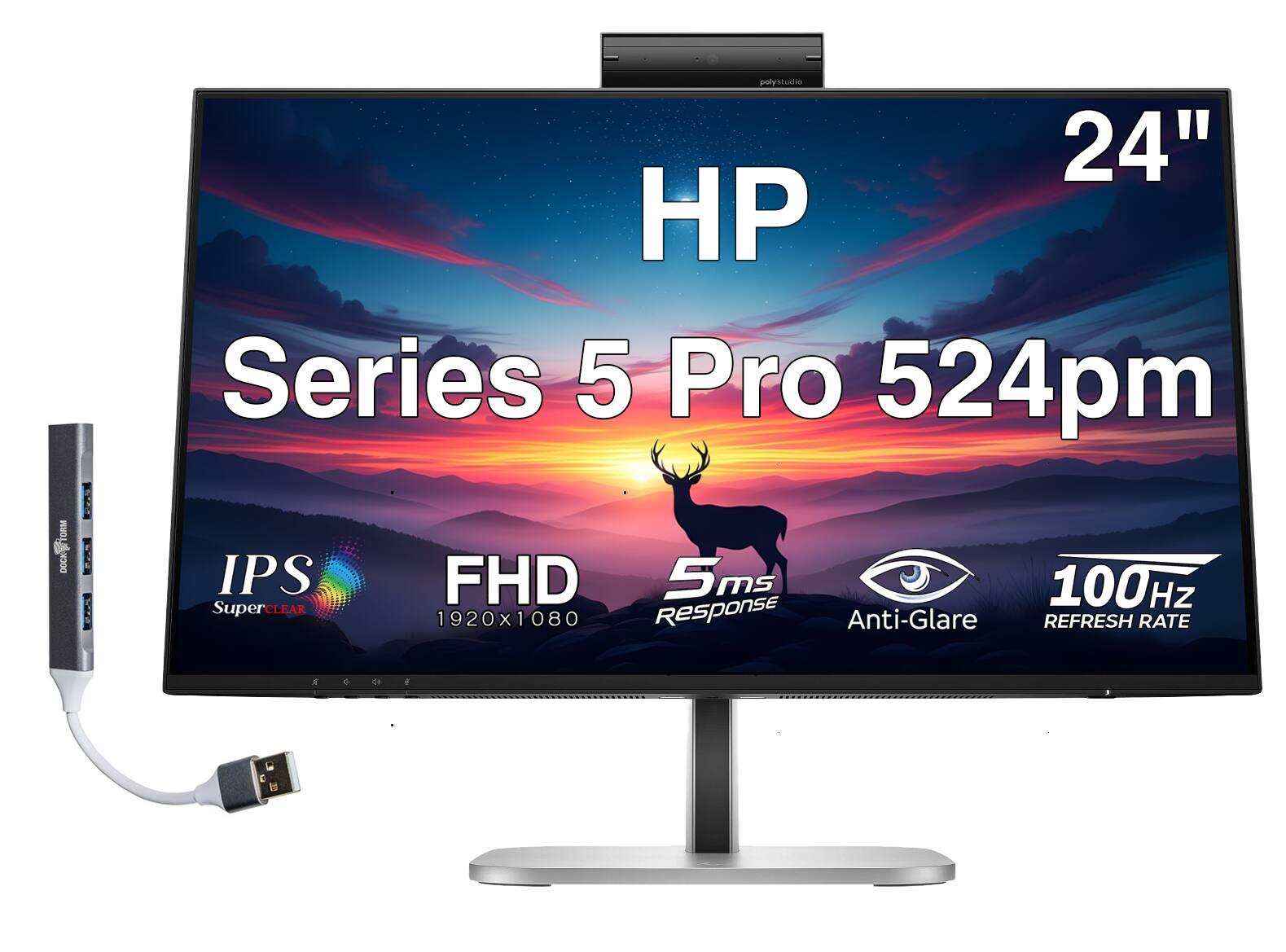 "HP - Series 5 Pro 524pm 24"" FHD IPS Monitor, Anti-Glare, Flicker Free, Displayport, HDMI & DKZ Hub (9E0G9UT#ABA) - Black/Silver" price history on PriceWatchPro