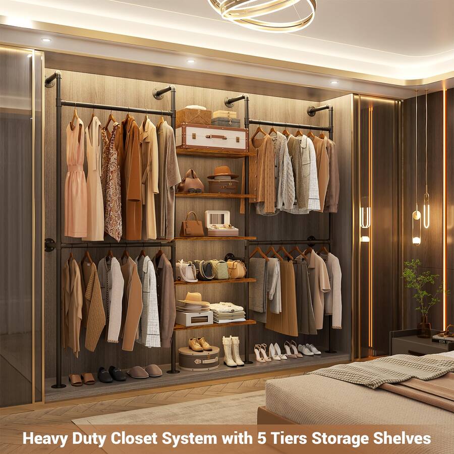 Aheaplus 6.42FT Reversible Industrial Pipe Clothing Rack Heavy Duty 5 ...