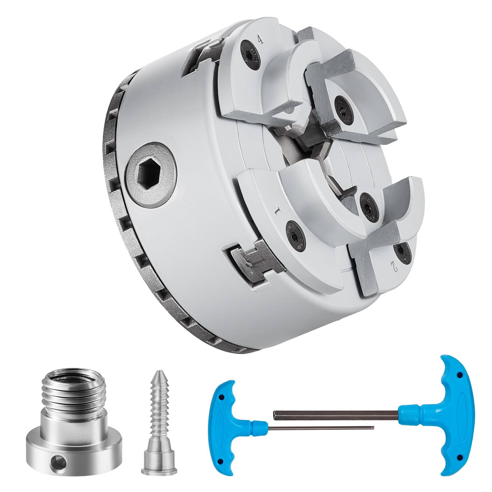 Alt View 5. VEVOR - KP2-3/4 Lathe Chuck, 4-Jaw 2.75" Diameter, Metal Lathe Chuck Turning Machine Accessories, Self-centering Tool, for Lathe - Silver.