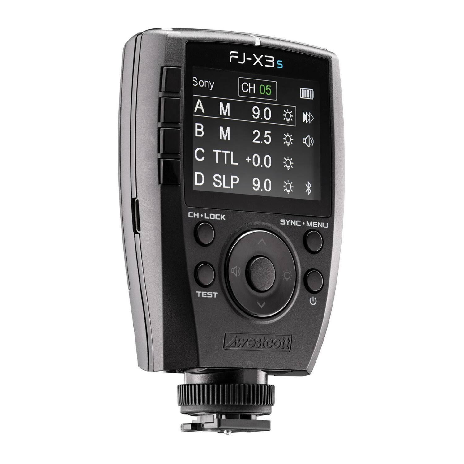 FJ-X3s  
Sony  
CH 05  
A M 9.0  
B M 2.5  
C TTL +0.0  
D SLP 9.0  
CH LOCK  
SYNC MENU  
TEST  
Awestcott