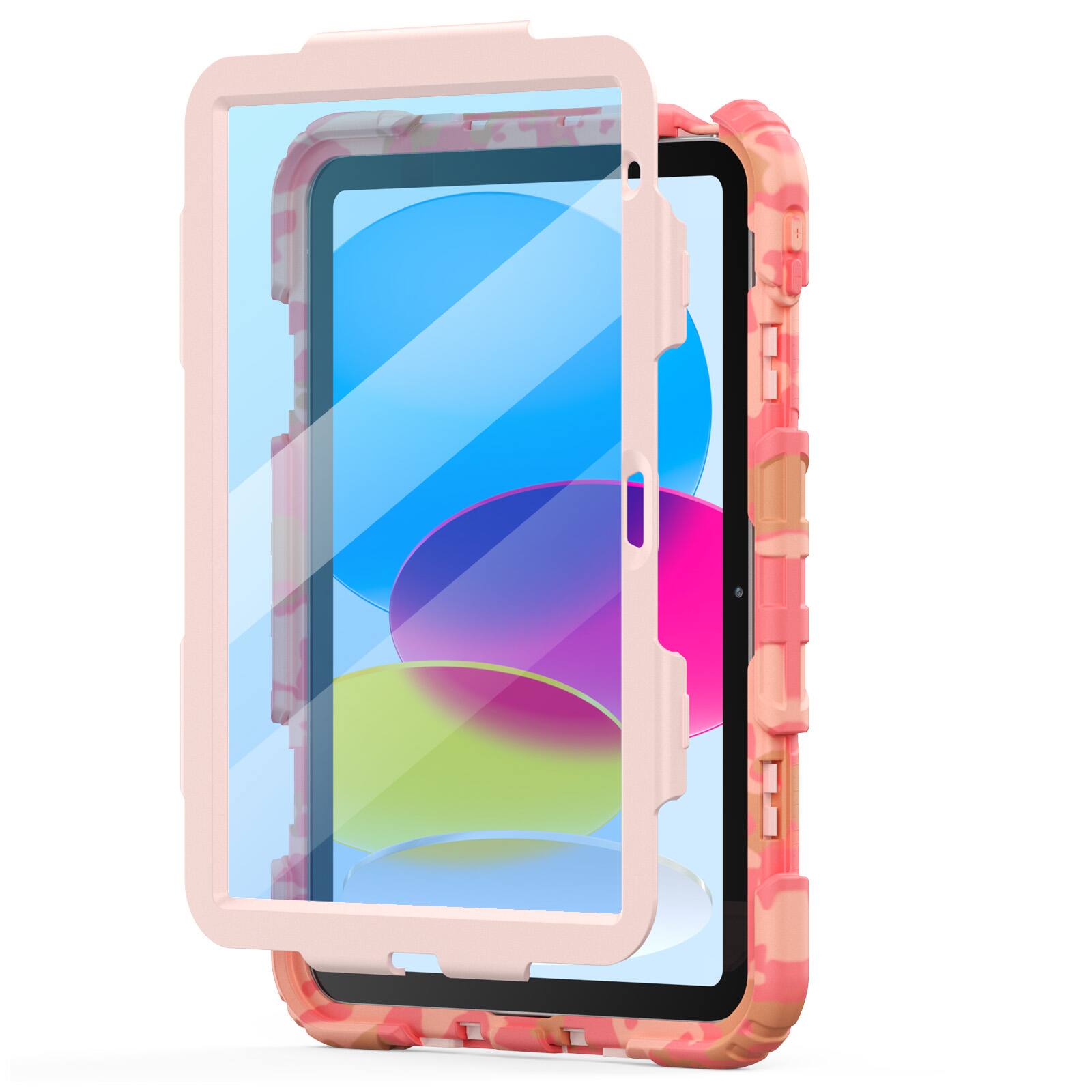 Back. Dteck - for Apple iPad (A16) 11" 2025 & iPad 10th Gen 2022 Heavy Duty Case,Rugged Stand Cover with Screen Film+Shoulder Strap - Pink.