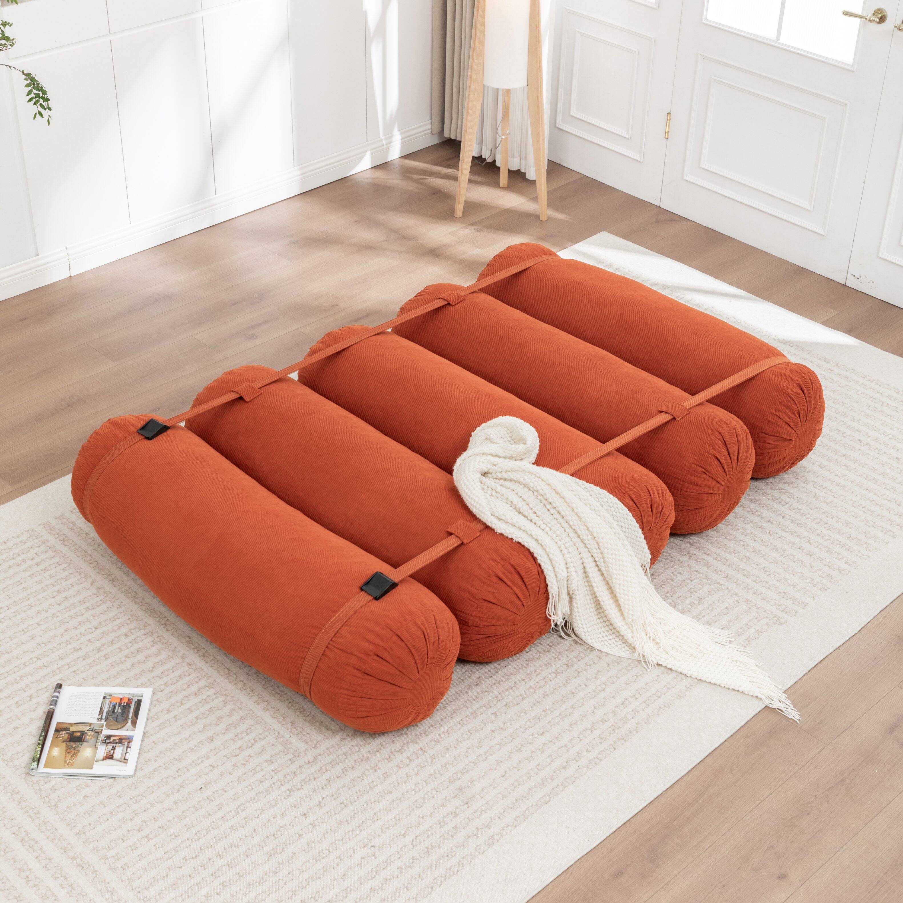 Alt View 6. GOODSILO - Adjustable Modular Floor Sofa with Corduroy Fabric for Versatile Lounge Configurations in Living Room or Bedroom - Orange.