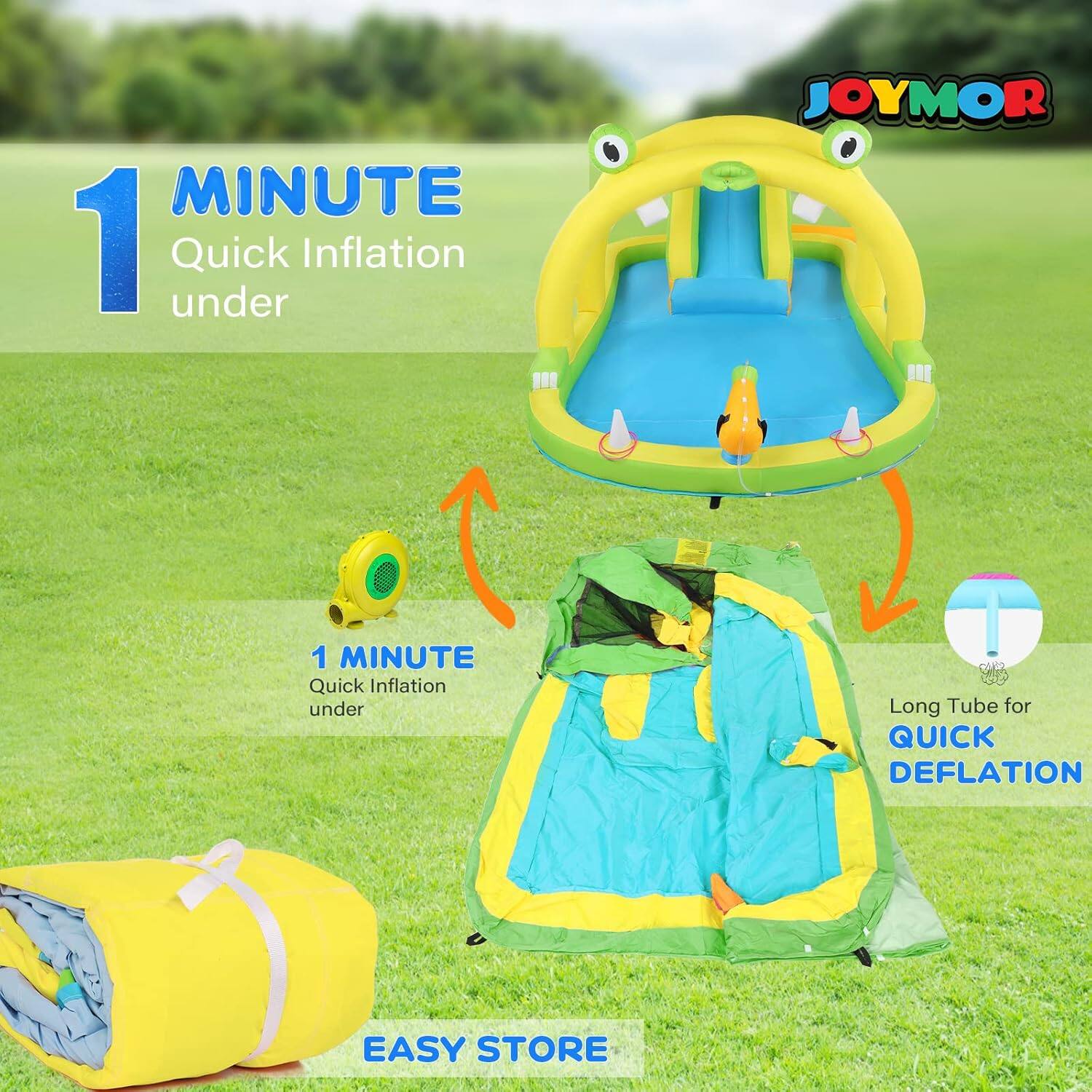 1 MINUTE Quick Inflation under  
1 MINUTE Quick Inflation under  
Long Tube for QUICK DEFLATION  
EASY STORE