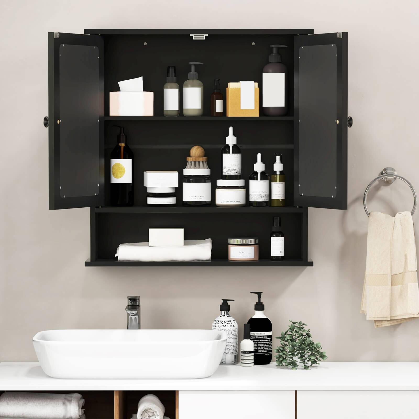 Alt View 5. Costway - Costway Wall Mount Mirror Cabinet Bathroom Medicine Cabinet Organizer Black - Black.