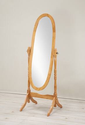 Front. BreeBe - Traditional Queen Anna Style Wood Floor Cheval Mirror, Oak Finish - Oak.