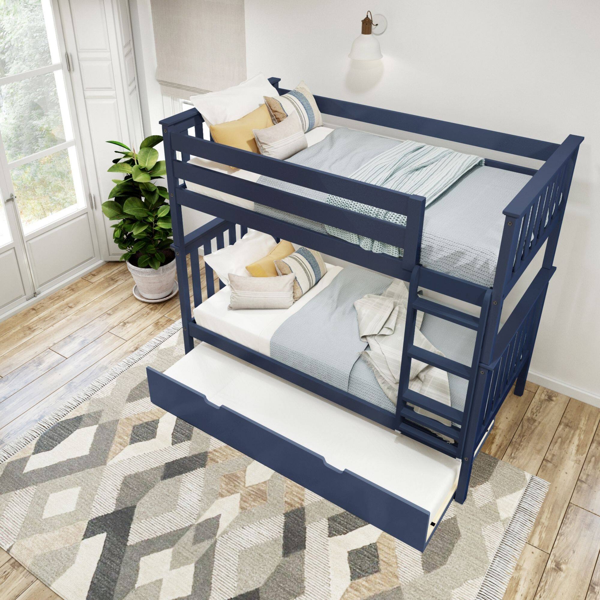 Alt View 5. Plank+Beam - Classic Twin over Twin Bunk Bed Bed + Trundle, Blue - Blue.