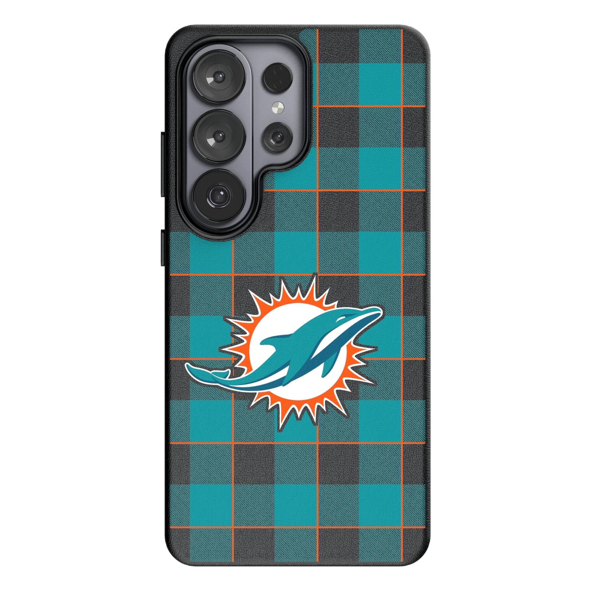 Keyscaper - NFL - Miami Dolphins Plaid Galaxy Magnetic Bump Case - S26 - Black