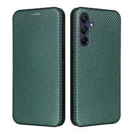 Dteck - Carbon Fiber Texture Folio Phone Case for Samsung Galaxy A16 5G,PU Leather Magnetic Closure Hidden Card Slot Flip Cover - Green